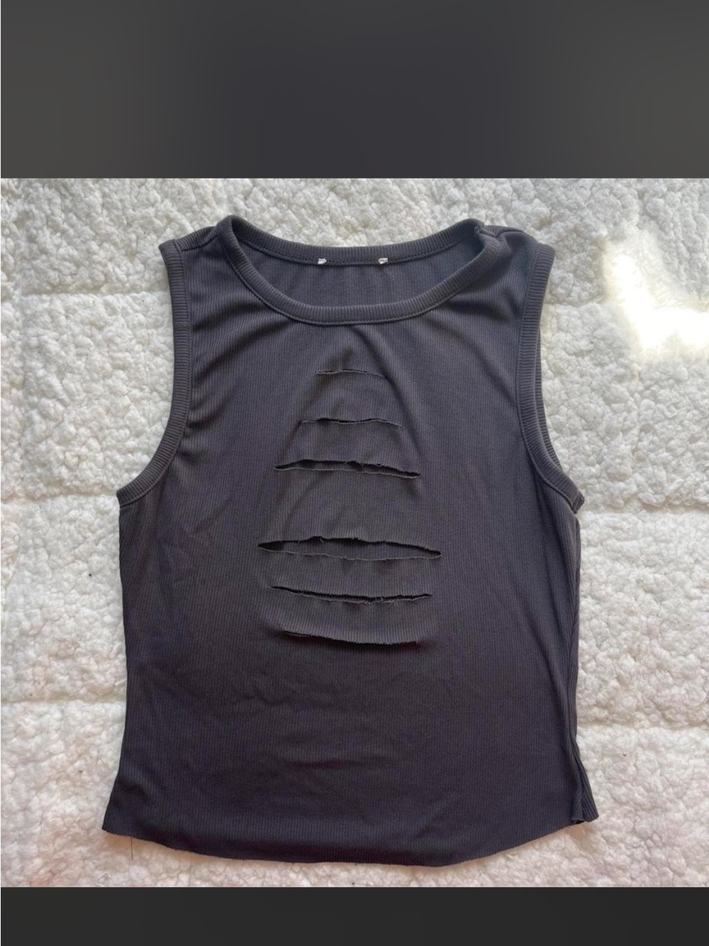Distressed Ribbed Black Tank Top
